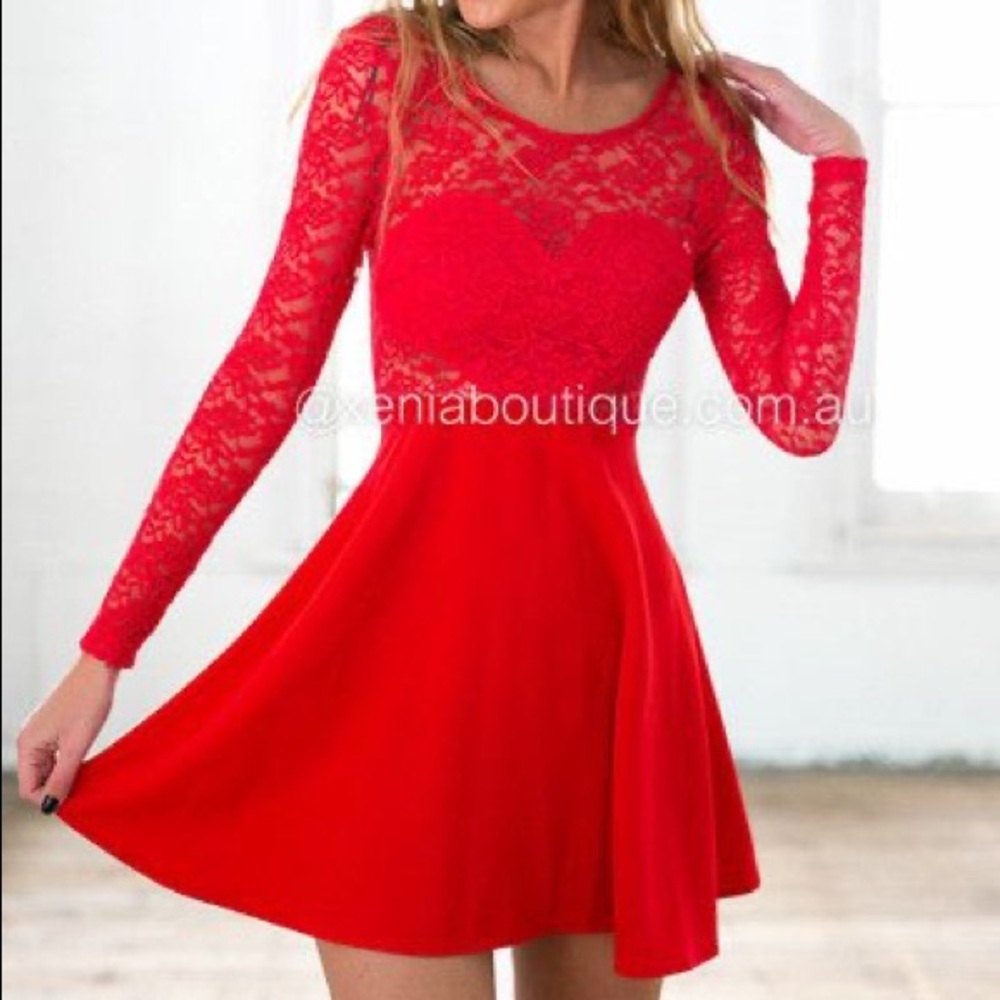 Xenia Boutique Red Lace Dress With Low Back And Bow Size AUS 6/US 2/XS